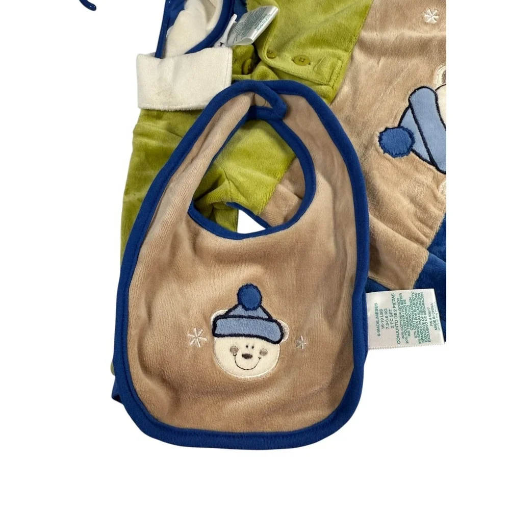 Vintage Okie Dokie Baby Velour Jumpsuit with Bib Infant 6-9 months